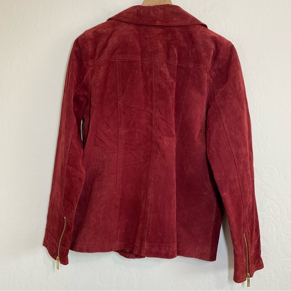 Dennis Basso Women’s S Red Vintage Gold Zip Motto Suede Leather Jacket - Picture 7 of 8